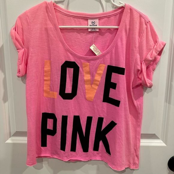 PINK Victoria's Secret Tops - Victoria’s Secret Pink medium crop short sleeve shirt neon